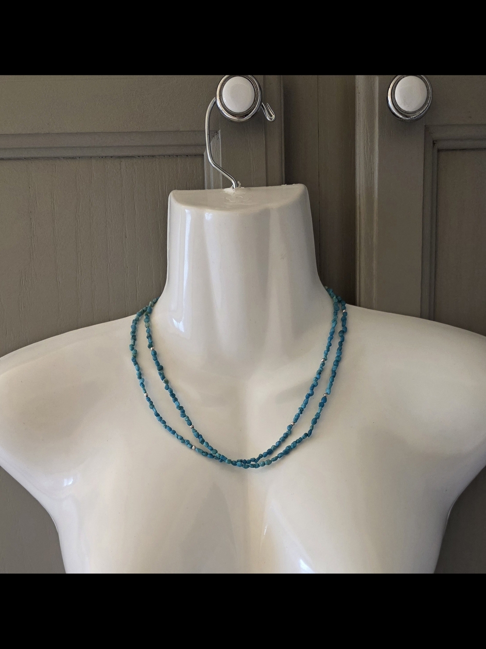 Vintage Jay King DTR Sterling Silver Double Strand Turquoise Nugget Necklace